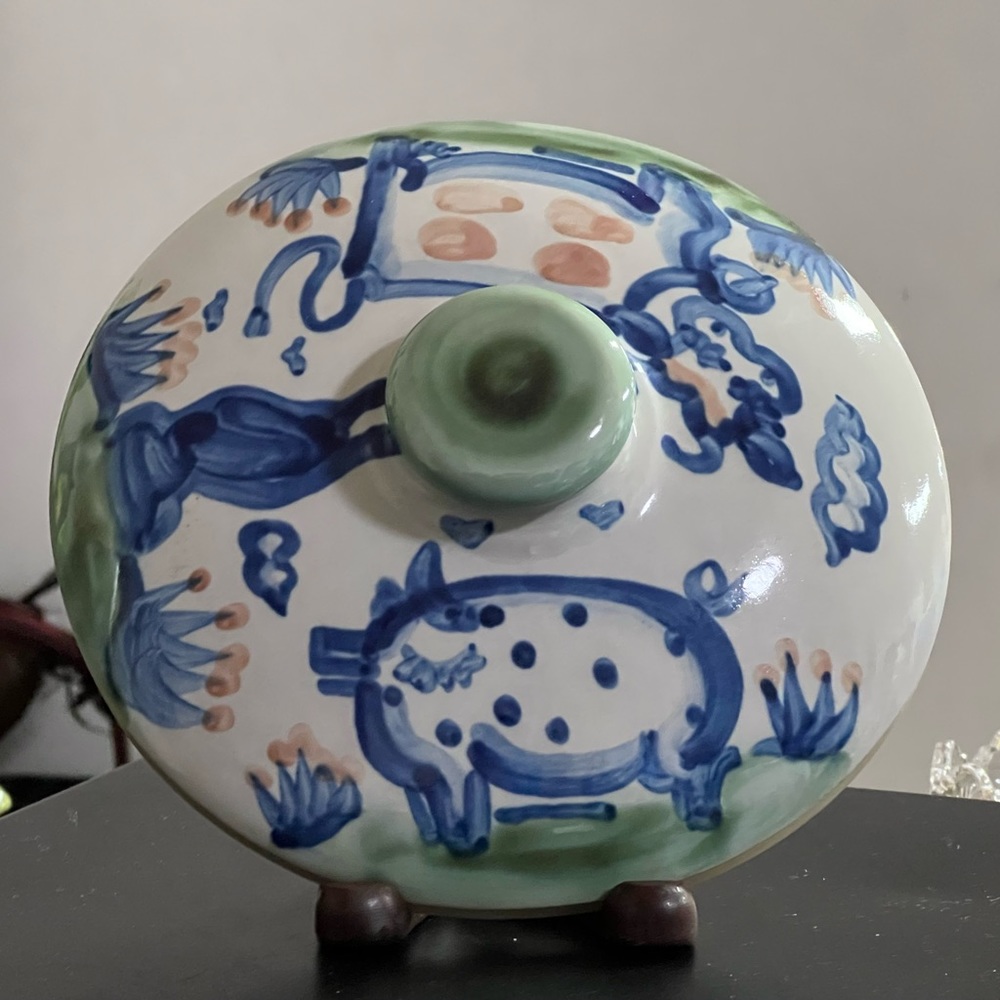 M.A. Hadley Hand Painted Round Casserole 7 3/8”Replacement Lid Only  Cow & Pig